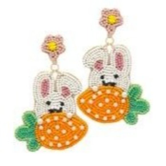 New Easter Bunny Earrings Handmade Beaded Rabbit Carrot Dangle Posts Em… - Picture 4 of 12